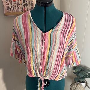 Citrus&Lemon Multicolor Striped Rayon Women's Top